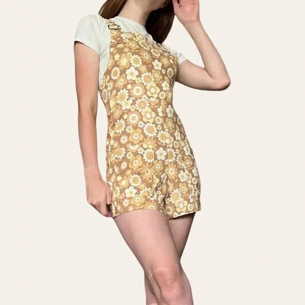 Afends NWT sustainable hemp retro floral overalls - MJ Playsuit in Sienna - Picture 5 of 8